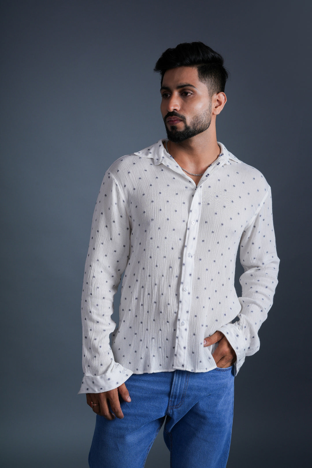 Textured White Casual Shirt