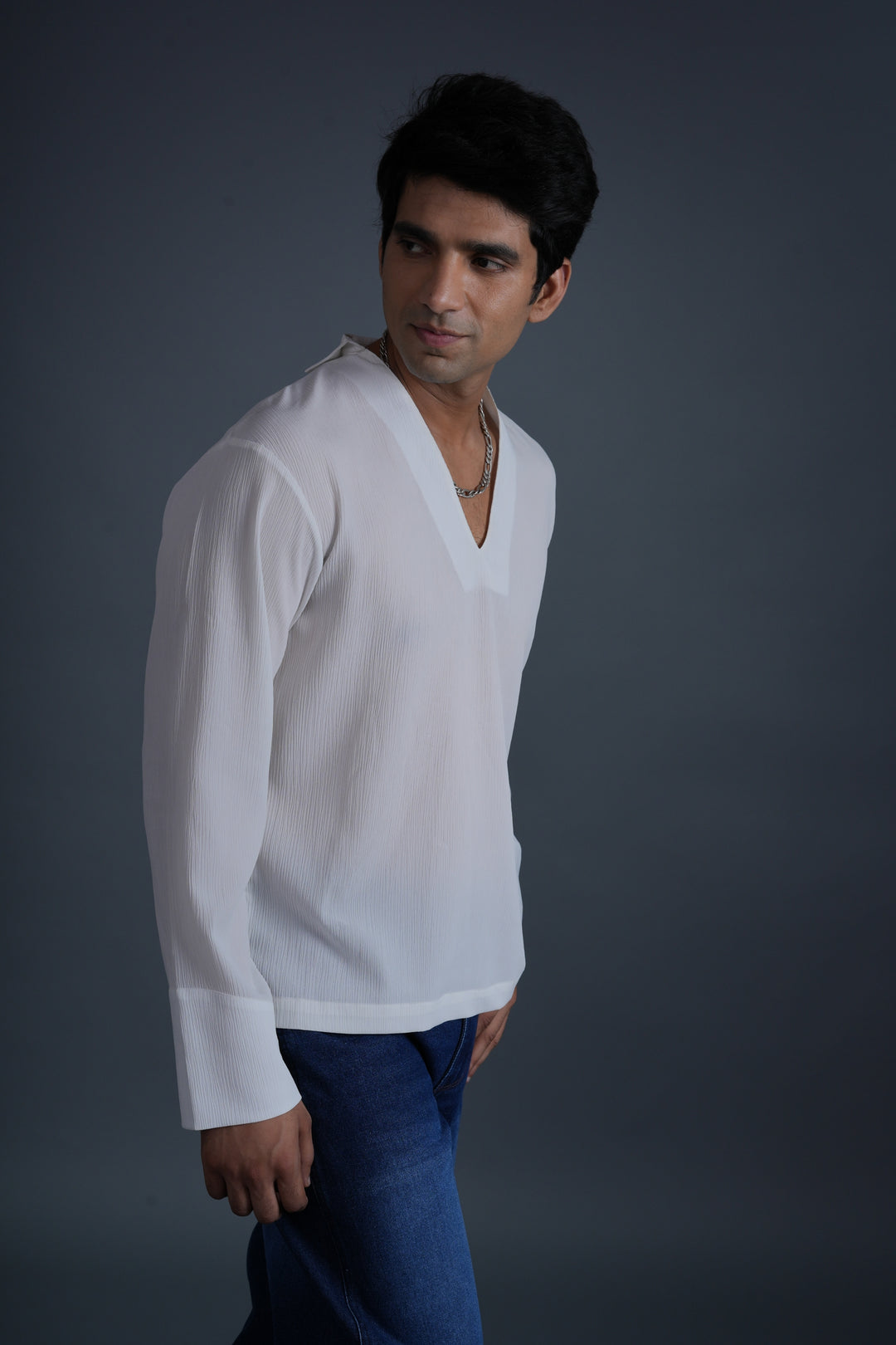 Ivory Textured V-Neck Shirt