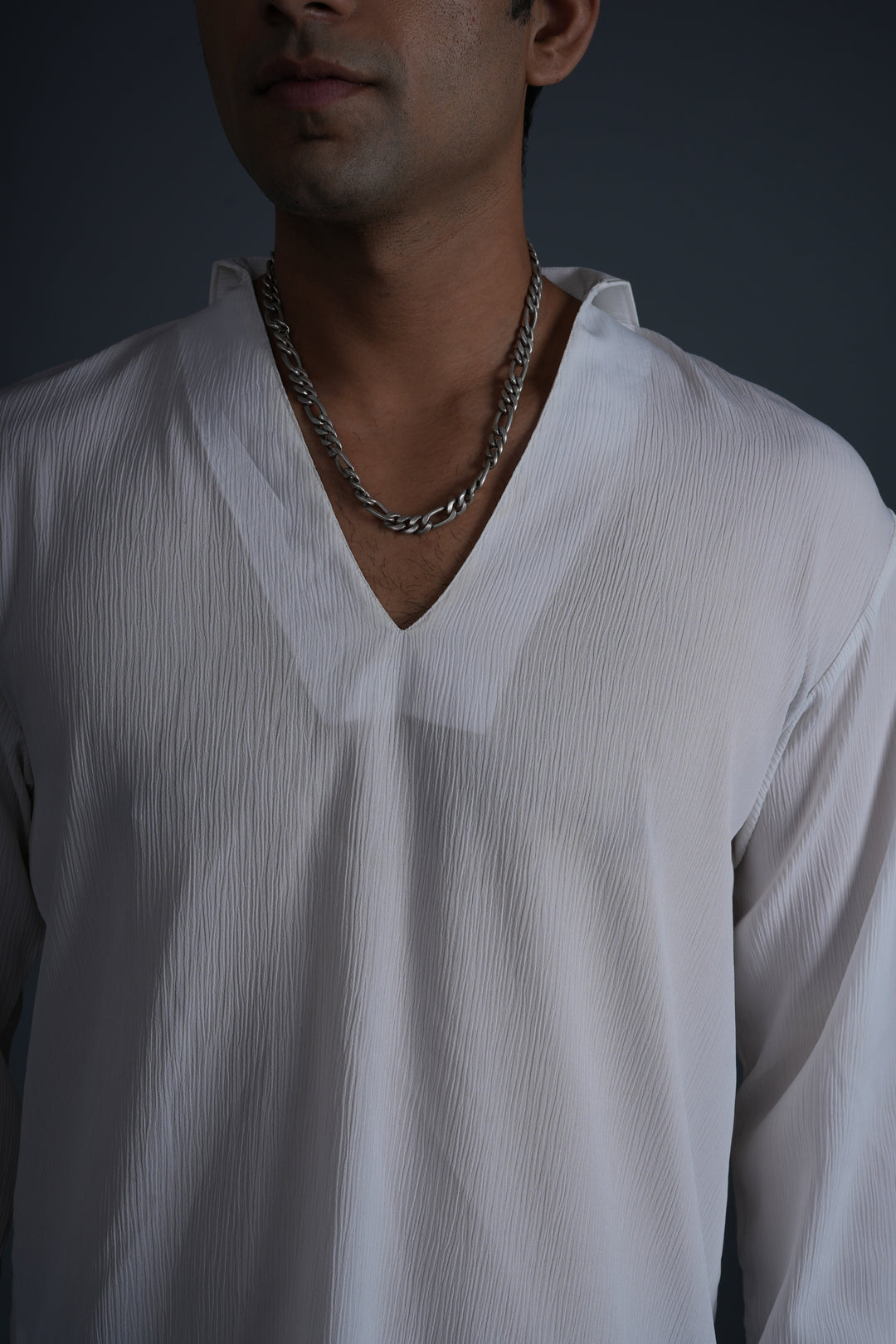 Ivory Textured V-Neck Shirt