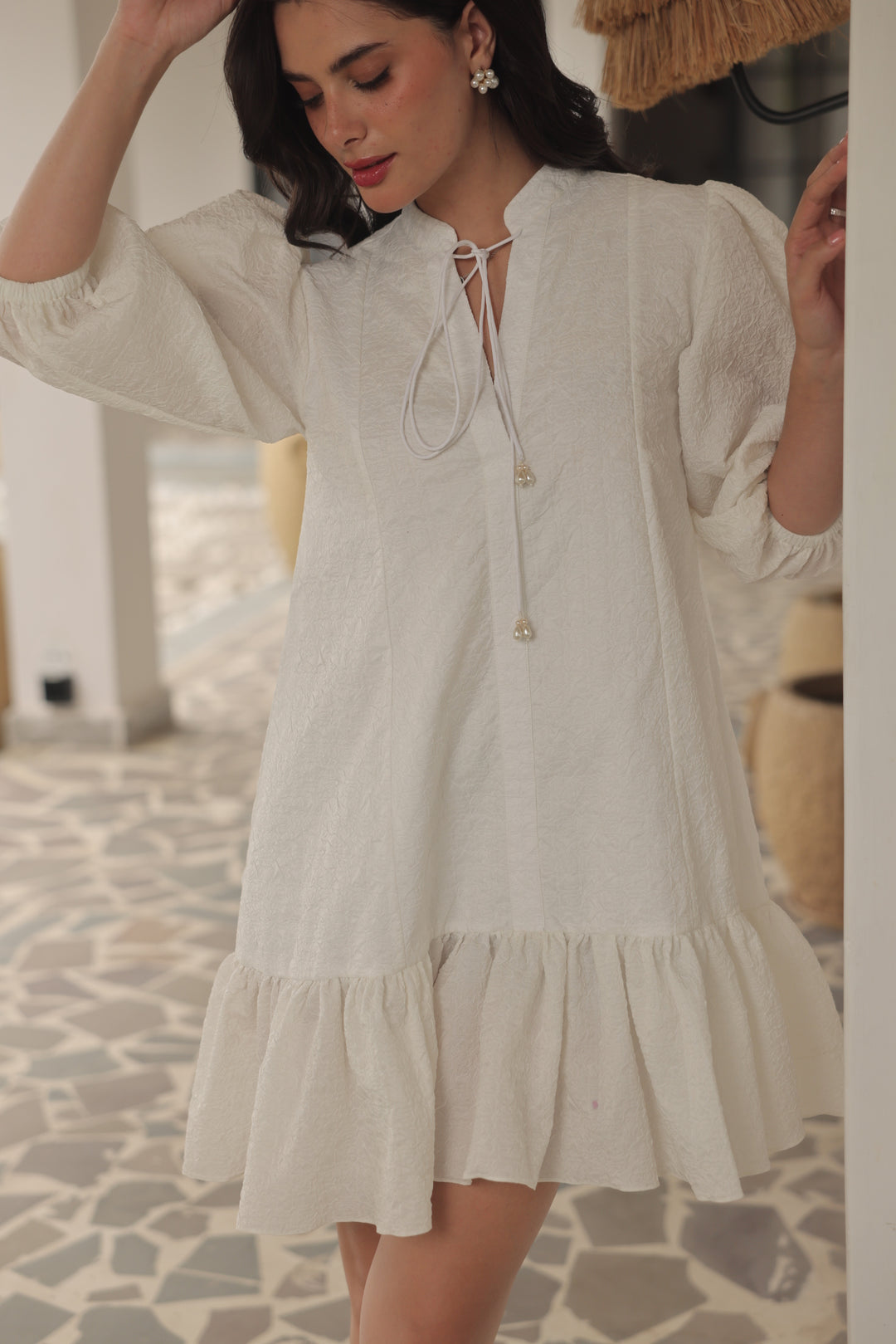 Ivory Whisper Tiered Mini Dress