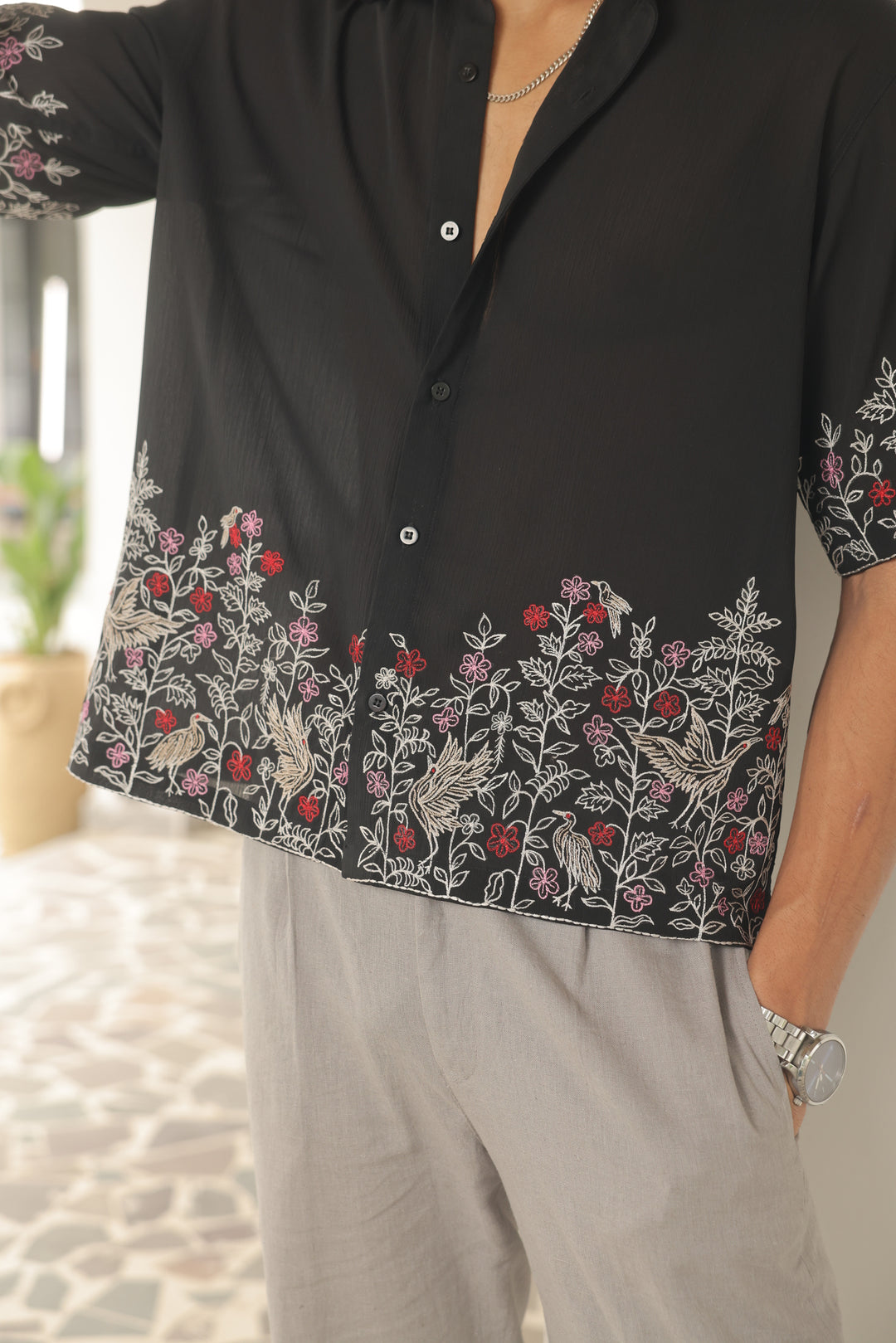 Midnight Aviary Embroidered Shirt