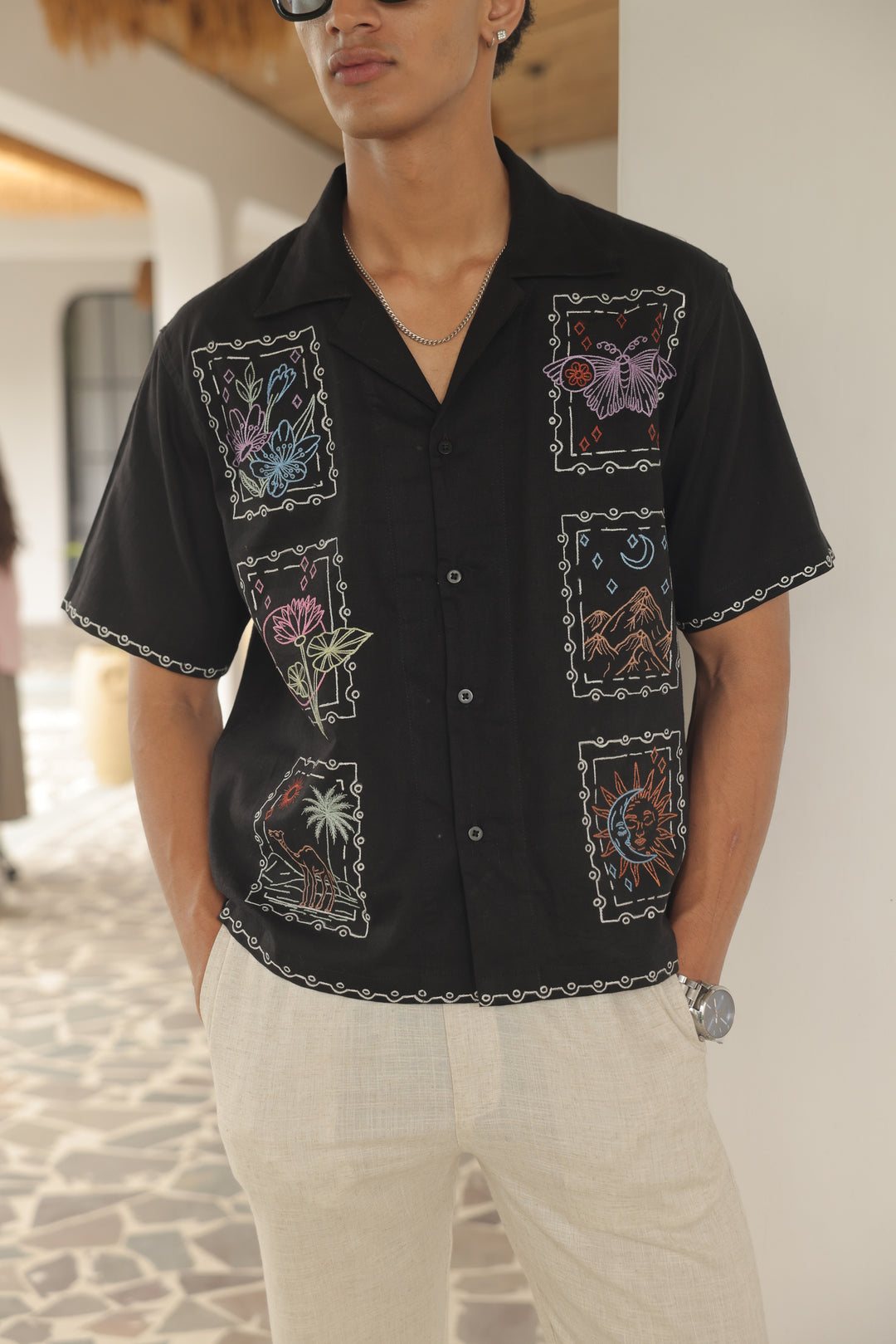 Cosmic Postcards Embroidered Shirt