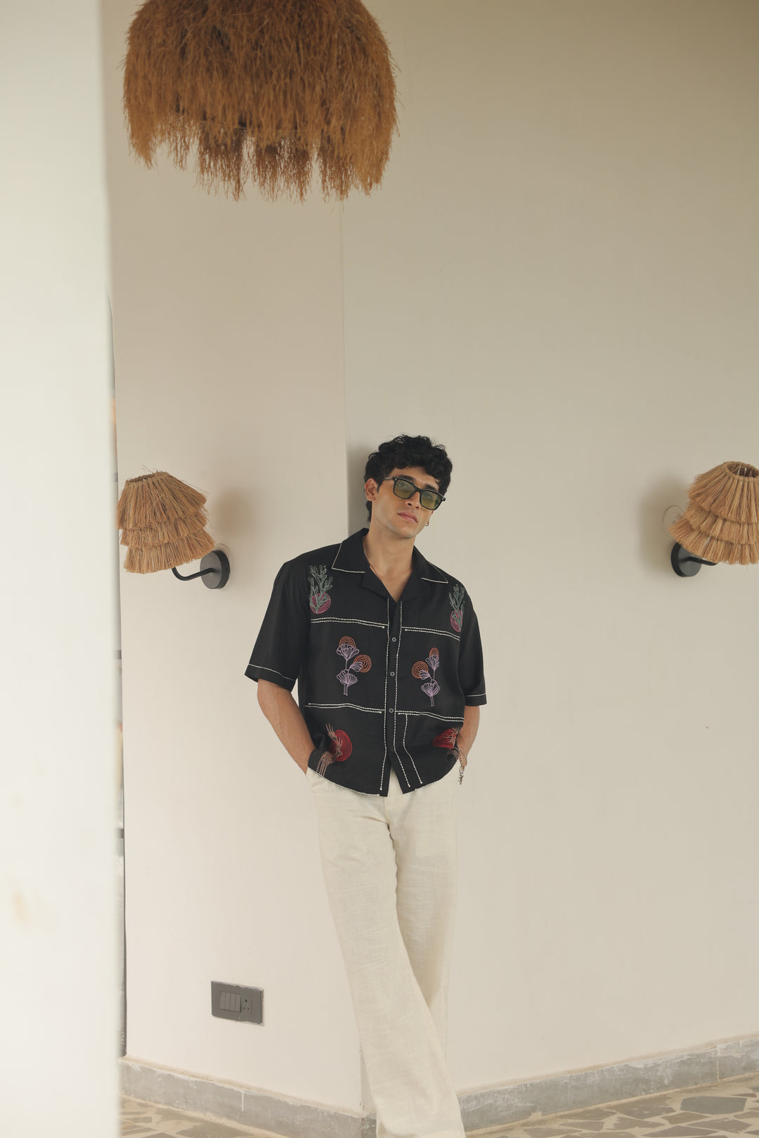Botanical Grid Embroidered Shirt
