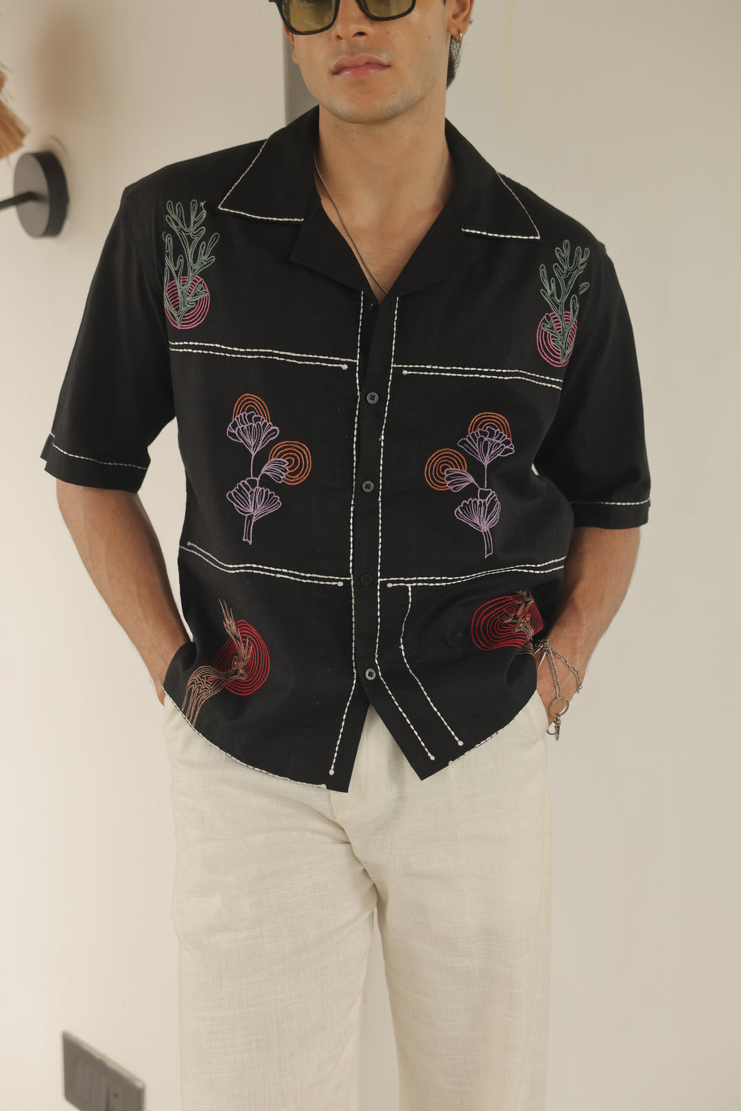 Botanical Grid Embroidered Shirt