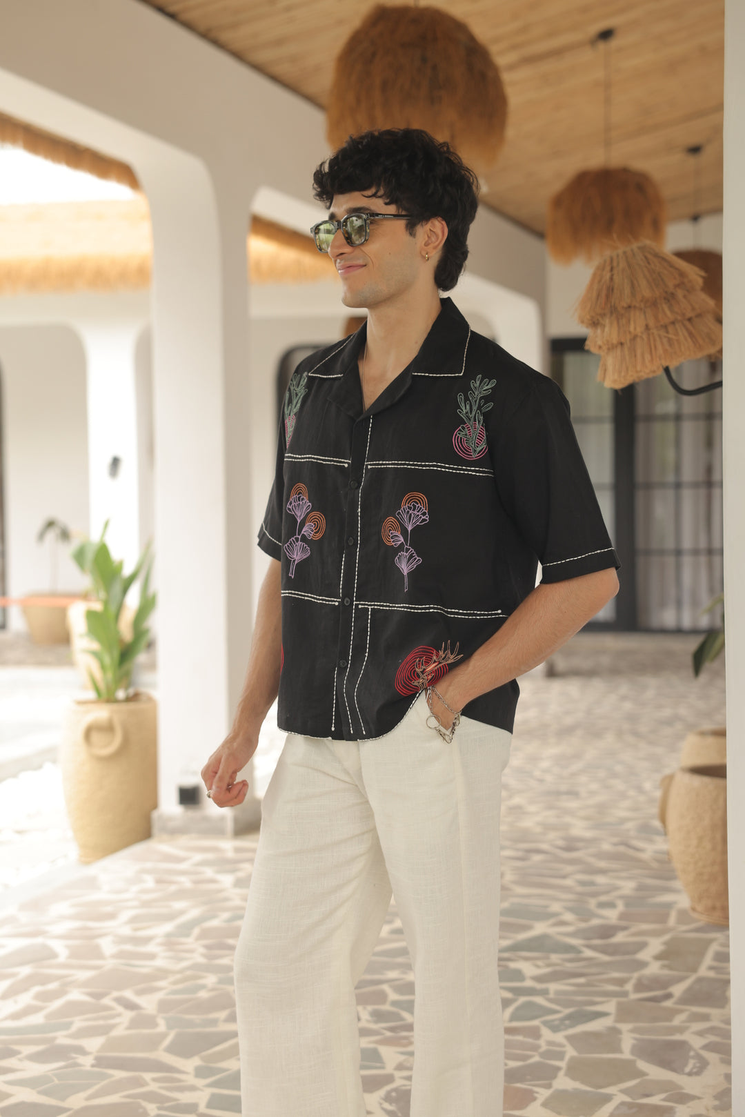 Botanical Grid Embroidered Shirt
