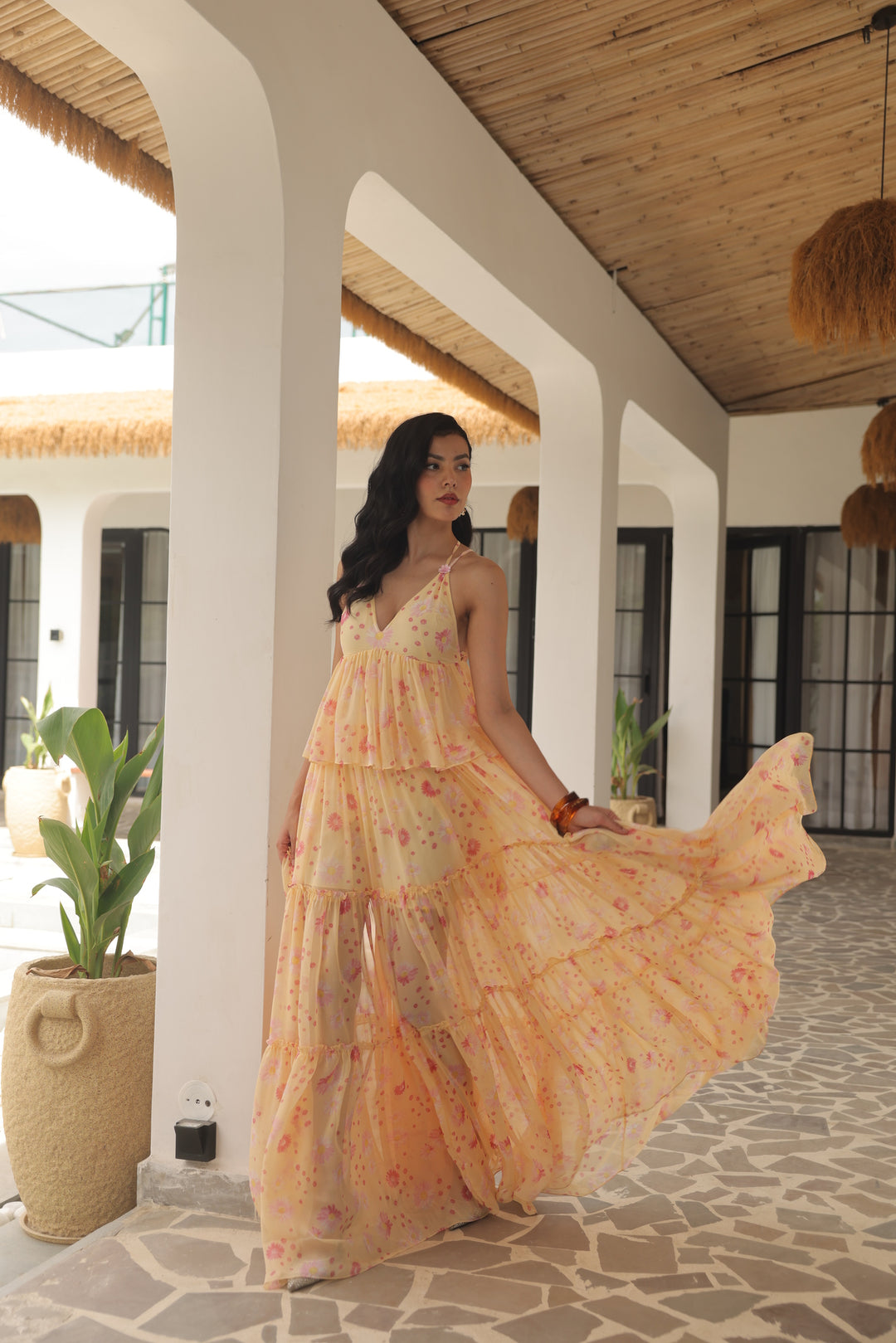 Sunlit Daisy Tiered Maxi Dress