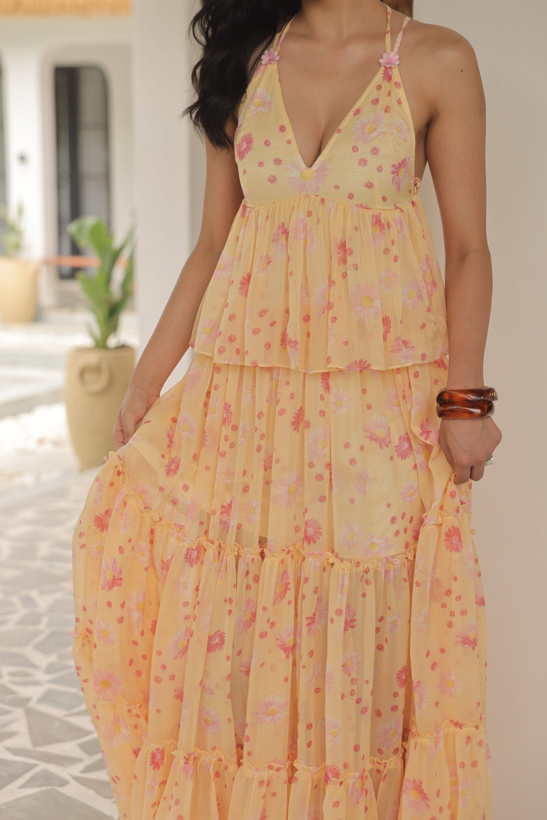 Sunlit Daisy Tiered Maxi Dress