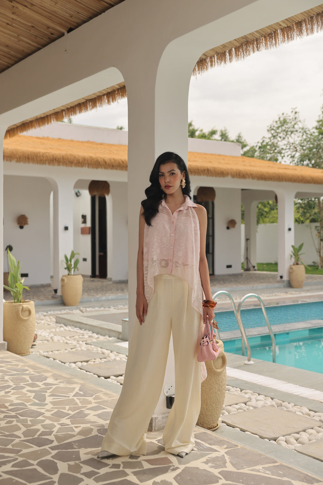 Blush Breeze High-Low Sheer Shirt