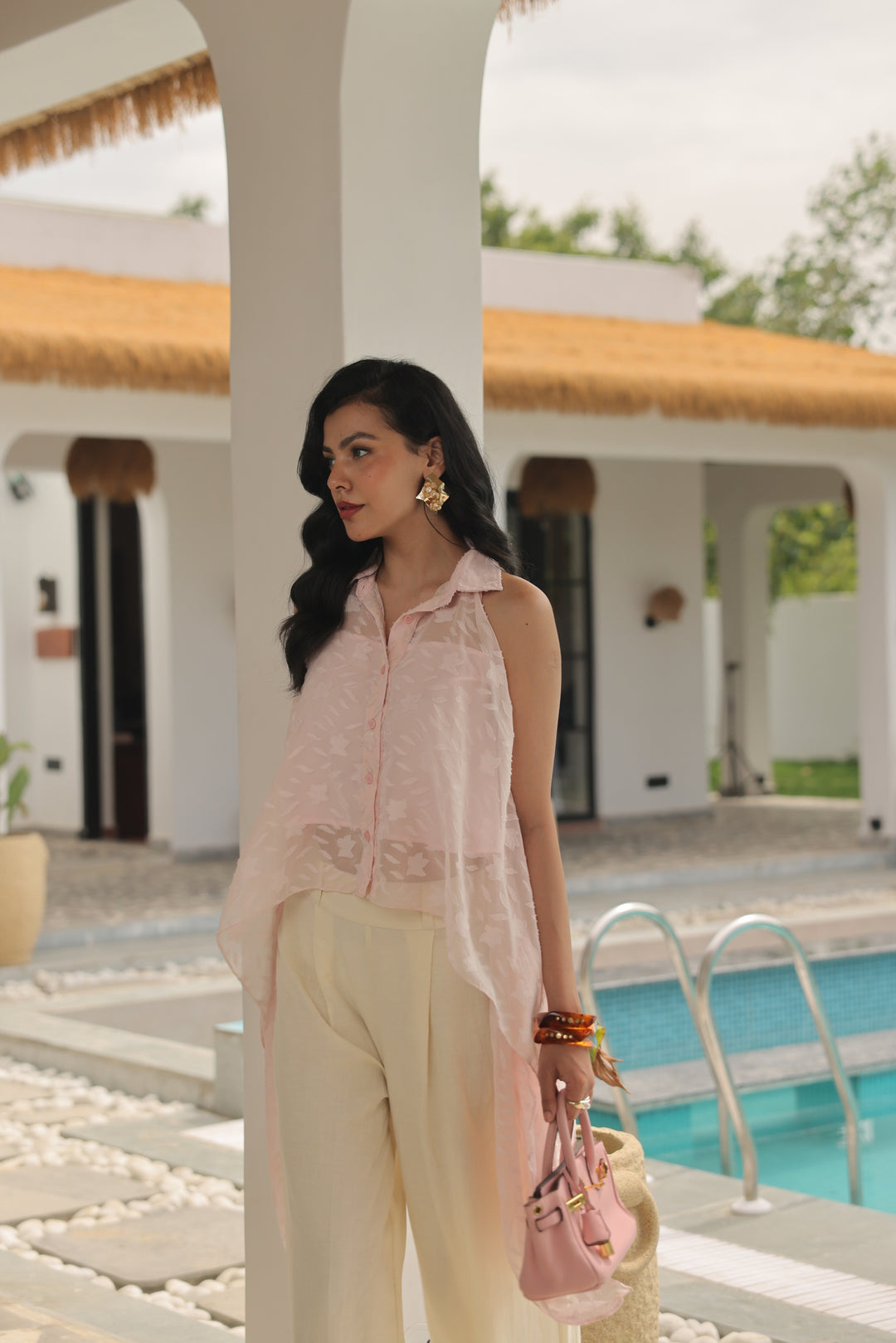 Blush Breeze High-Low Sheer Shirt