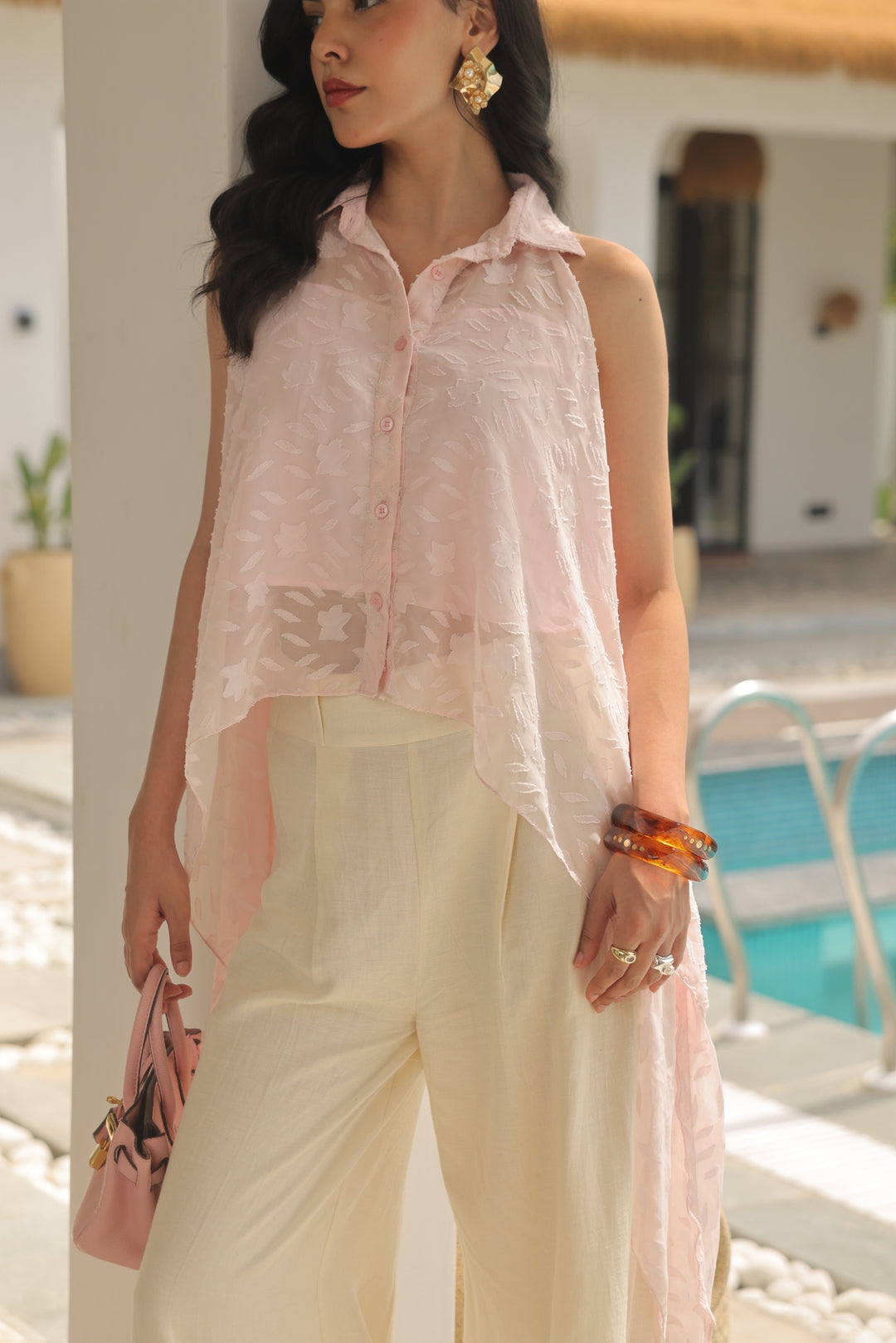 Blush Breeze High-Low Sheer Shirt