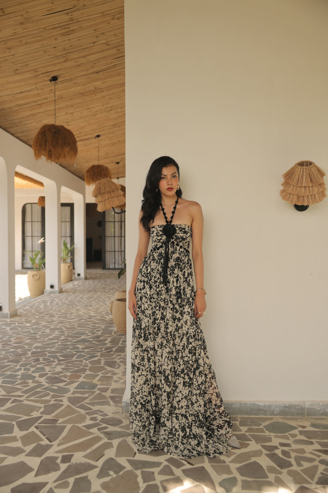Monochrome Petal Maxi Dress