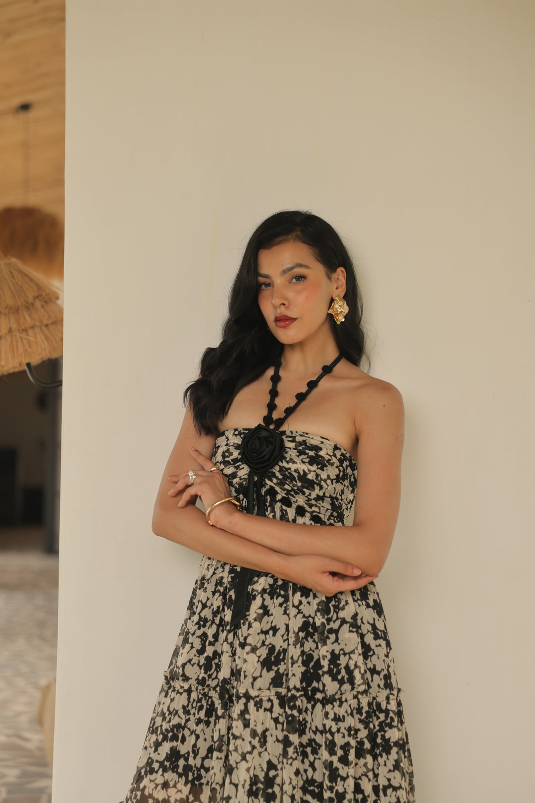 Monochrome Petal Maxi Dress