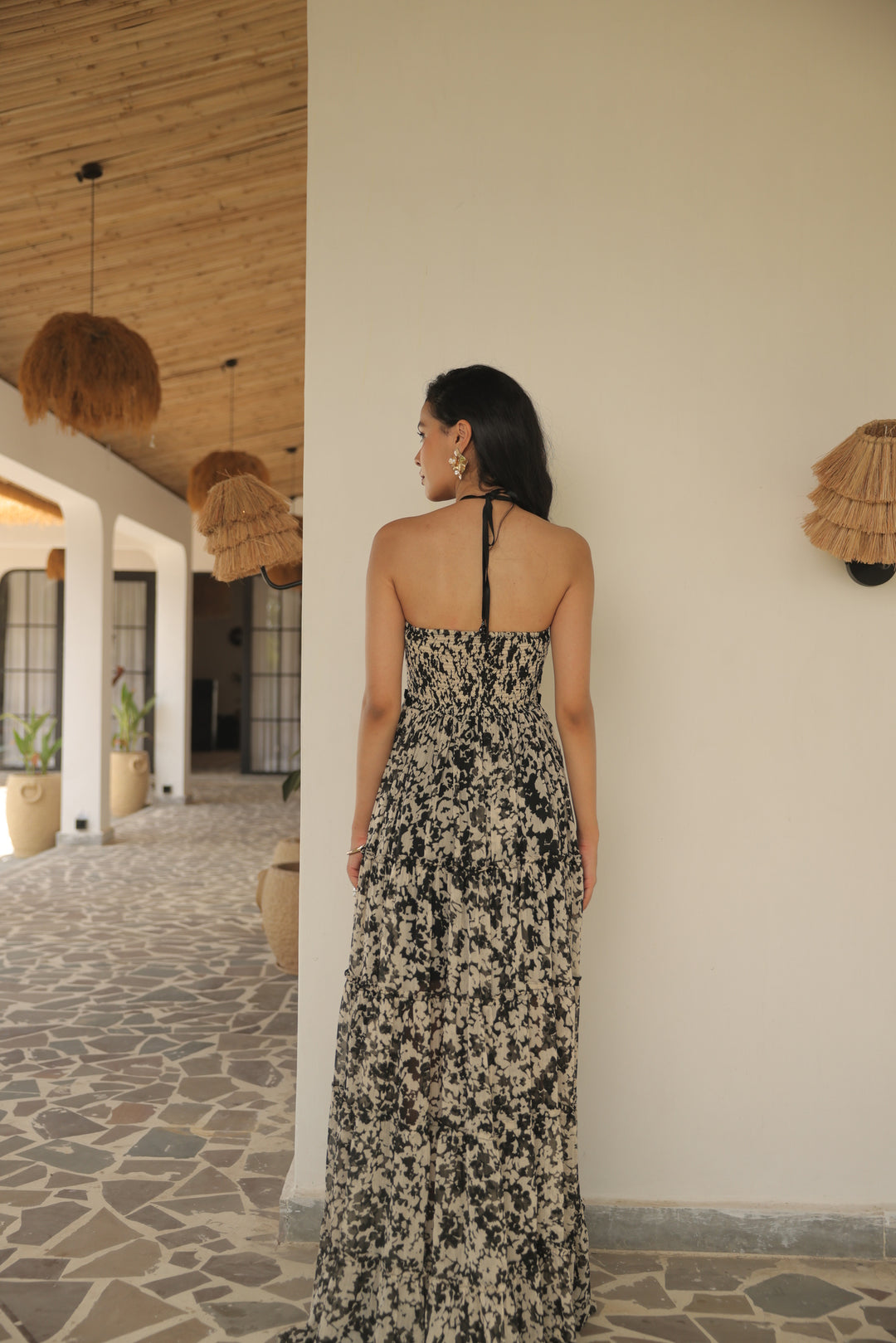 Monochrome Petal Maxi Dress