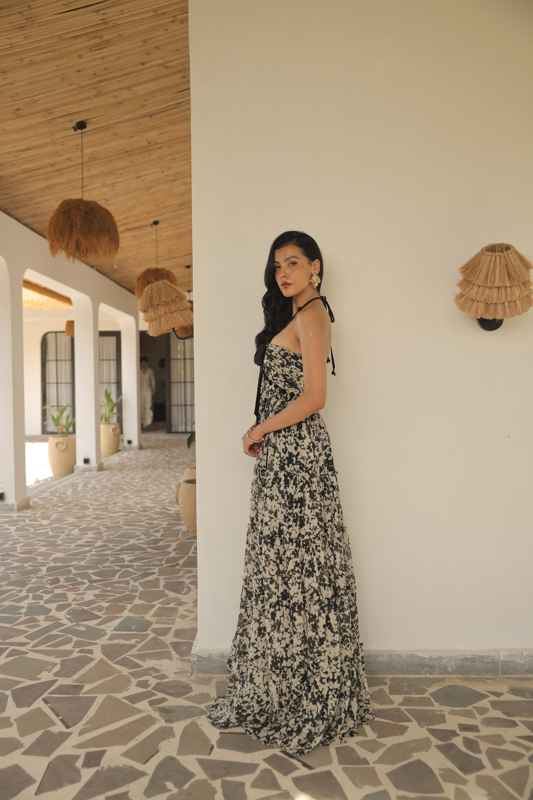 Monochrome Petal Maxi Dress