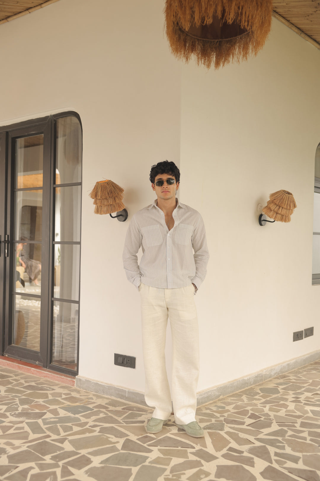 Ivory Pinstripe Short Shirt