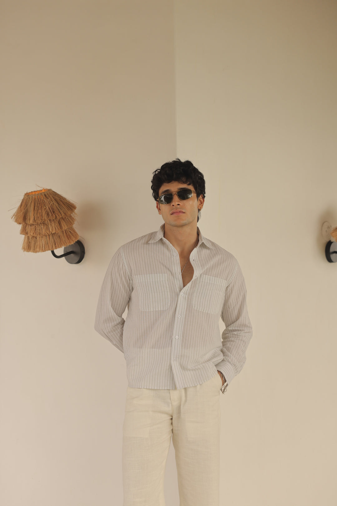 Ivory Pinstripe Short Shirt