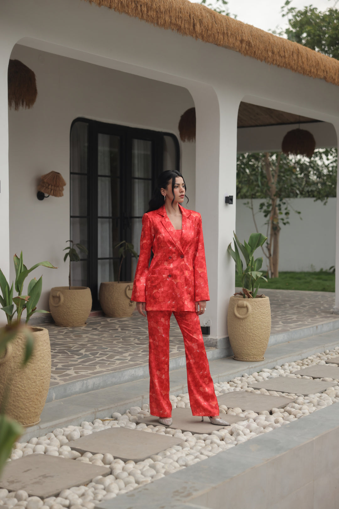 Crimson Bloom Printed Power Suit Set