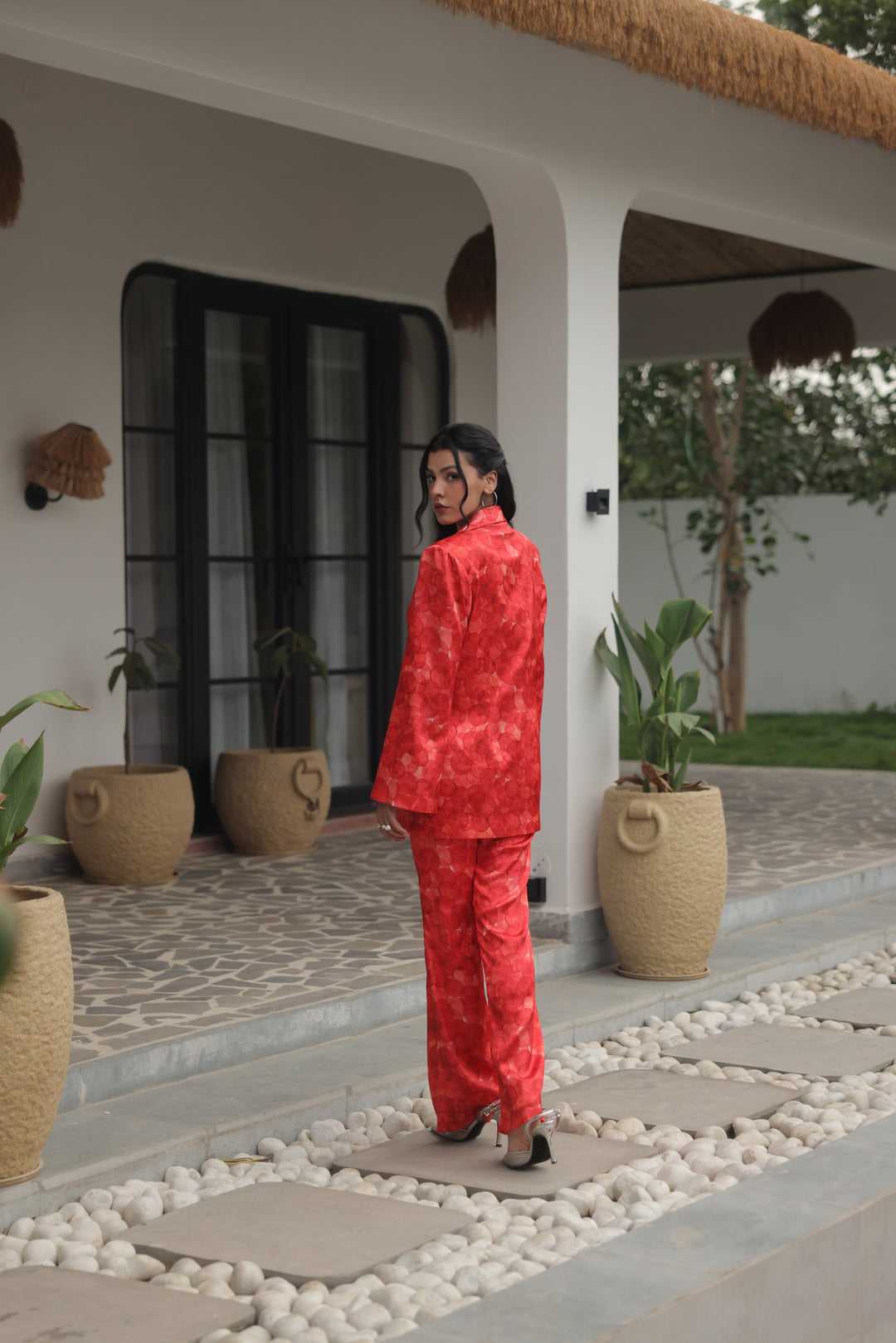 Crimson Bloom Printed Power Suit Set