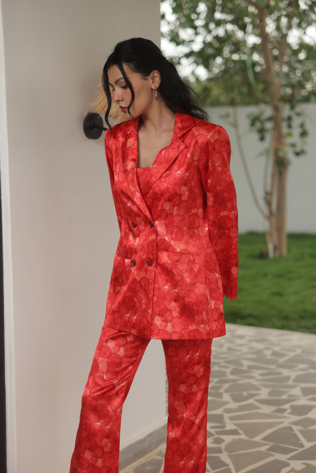 Crimson Bloom Printed Power Suit Set