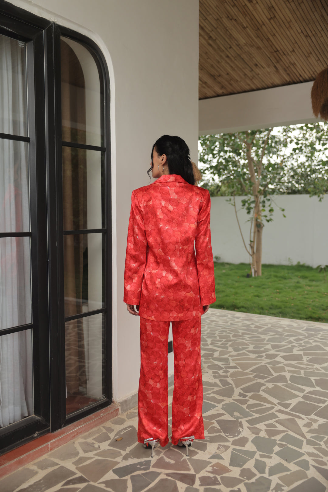 Crimson Bloom Printed Power Suit Set