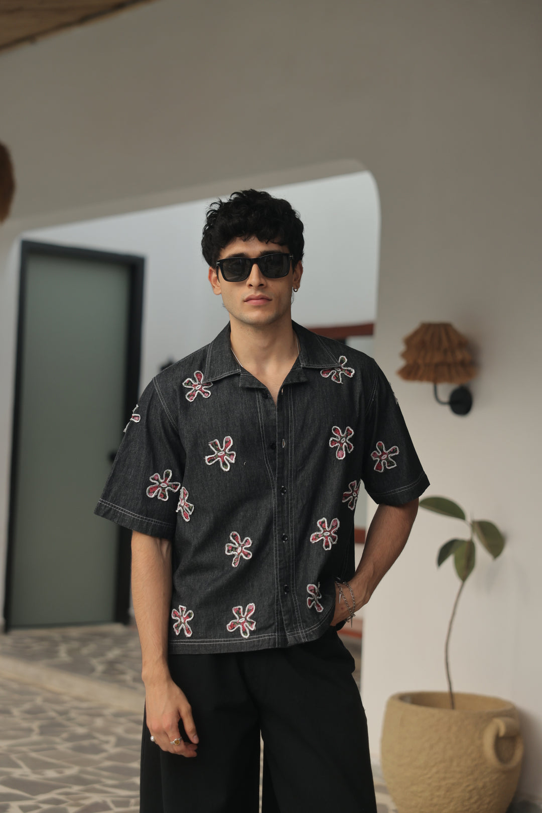 Midnight Petal Denim Shirt