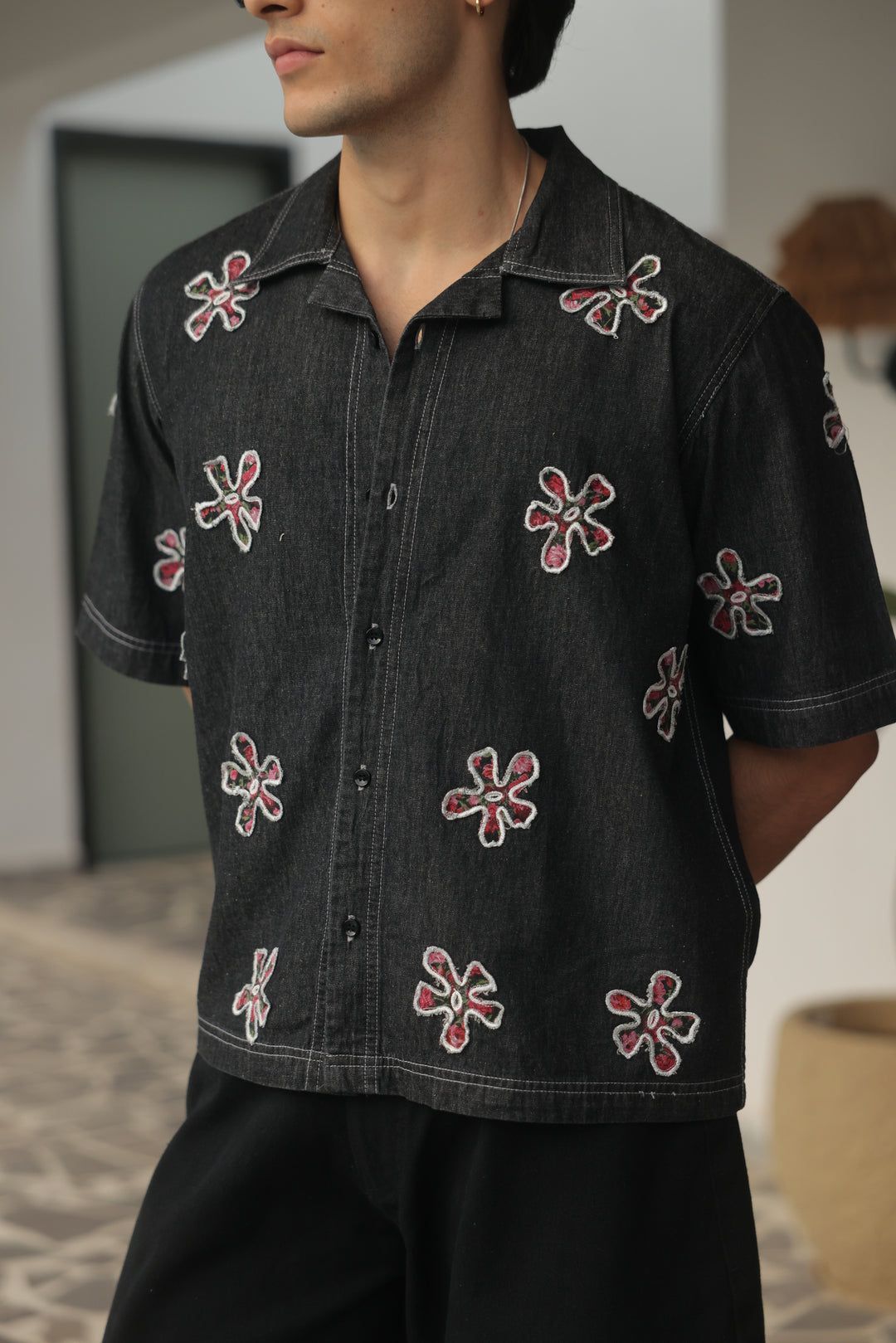 Midnight Petal Denim Shirt