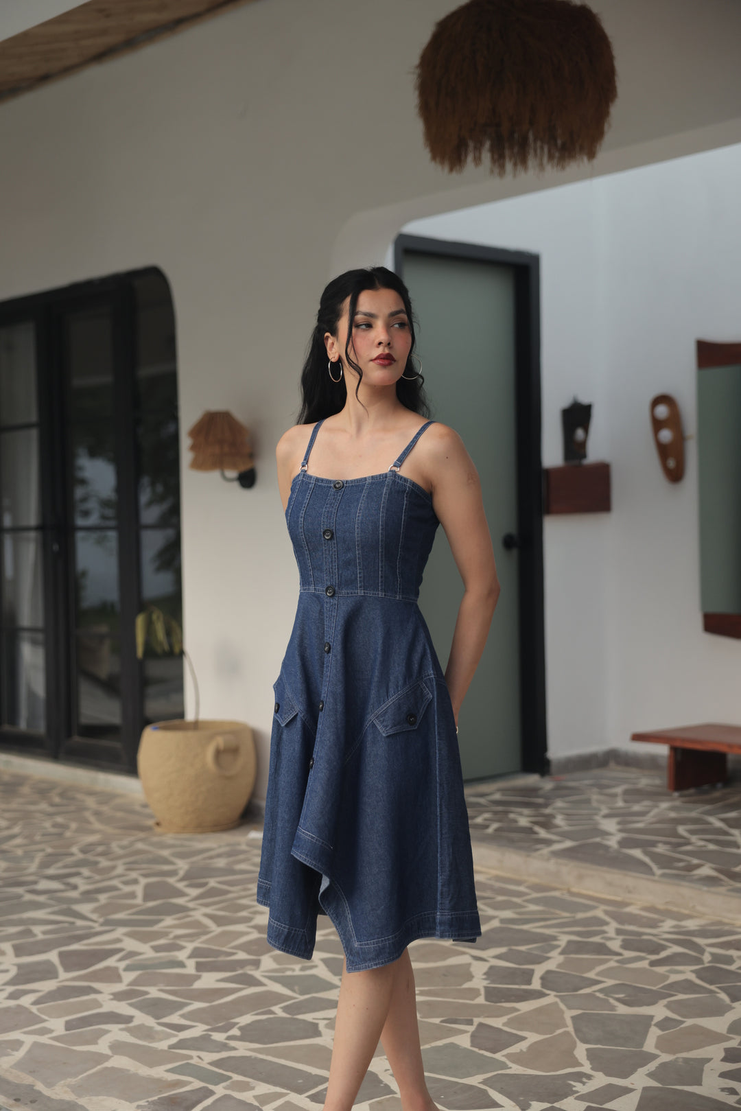 Indigo Charm Denim Midi Dress