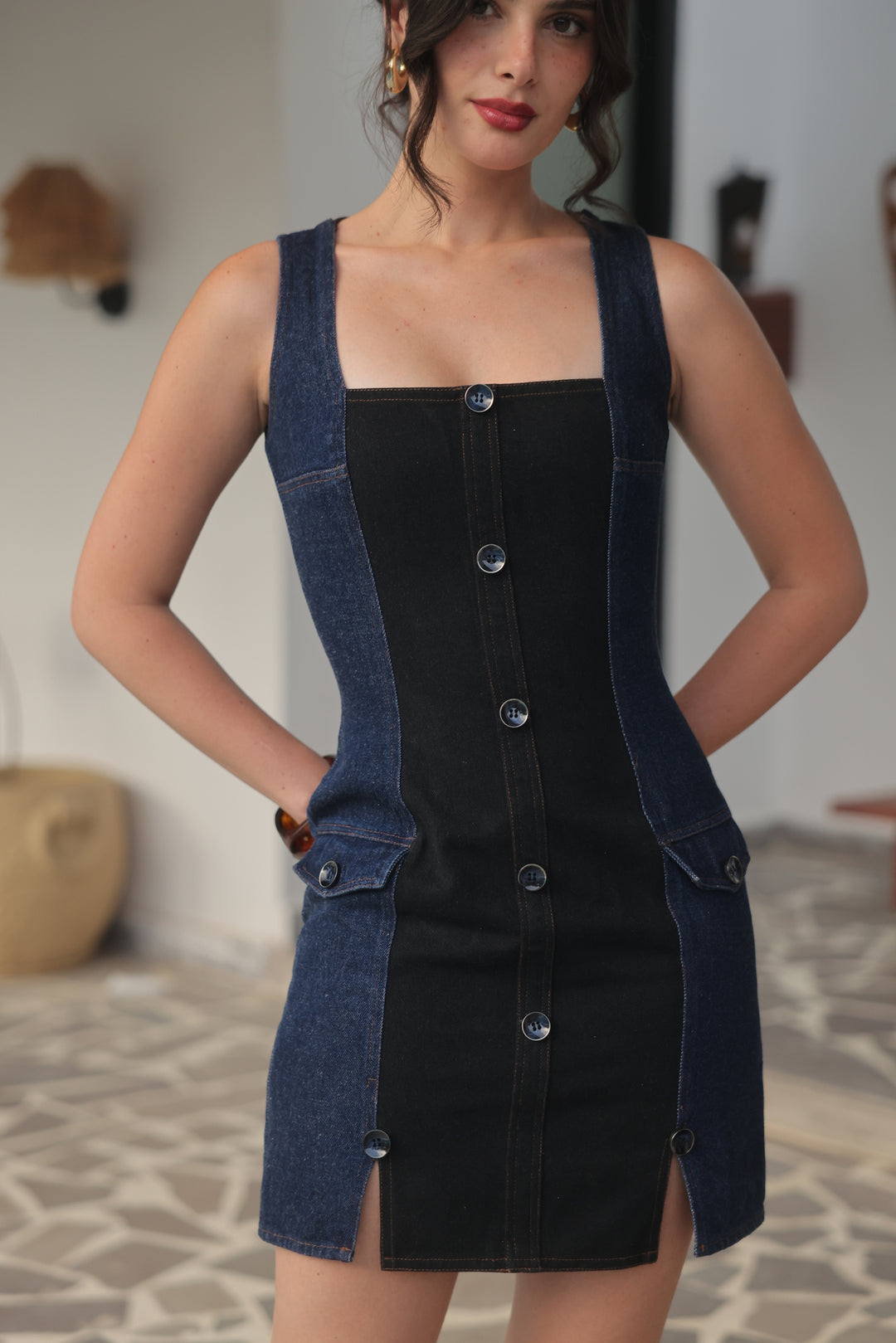 Duel Tone Denim Mini Dress