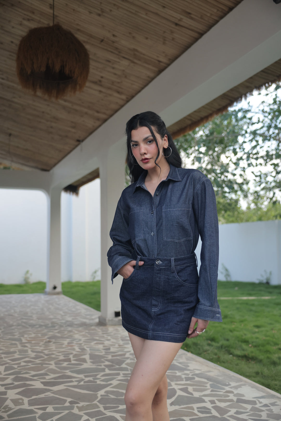 Indigo Utility Denim Shirt Dress