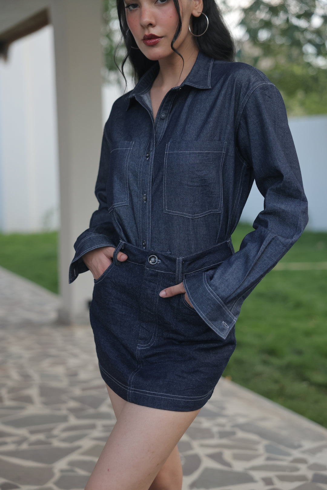 Indigo Utility Denim Shirt Dress