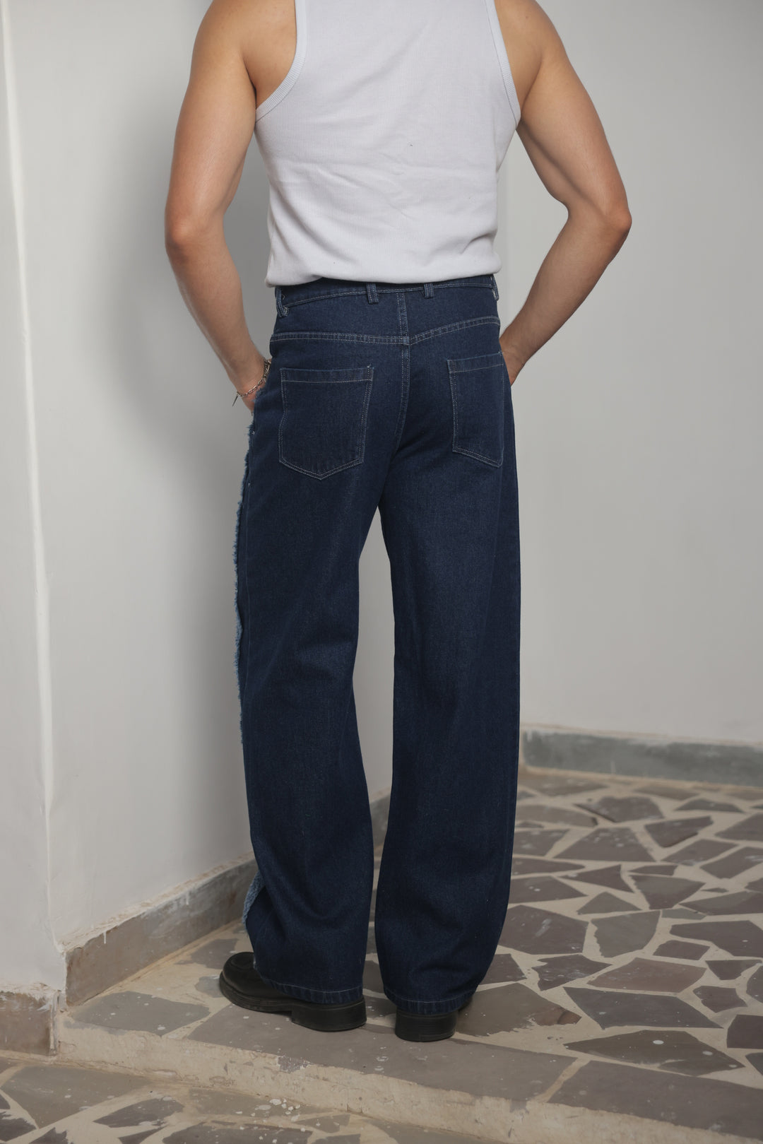Midnight Fringe Wide-Leg Jeans