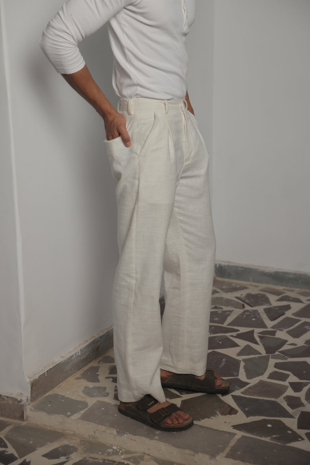 Ivory Horizon Linen Trousers
