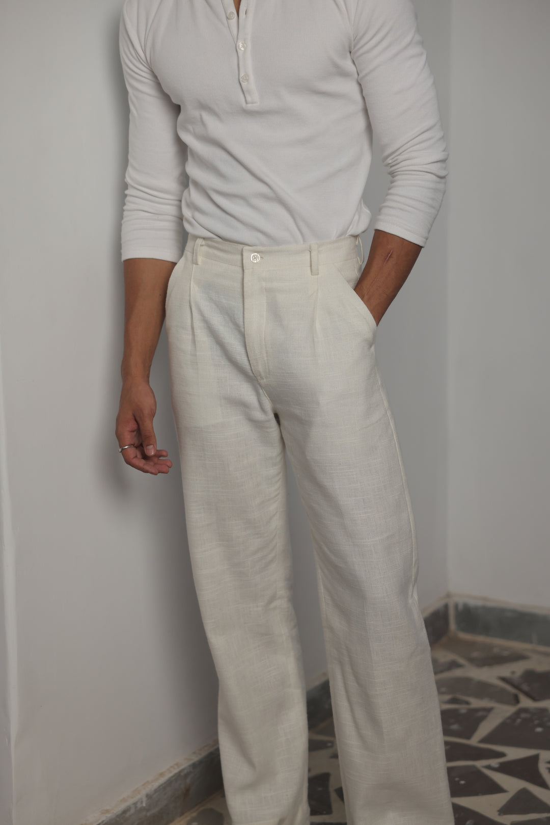 Ivory Horizon Linen Trousers