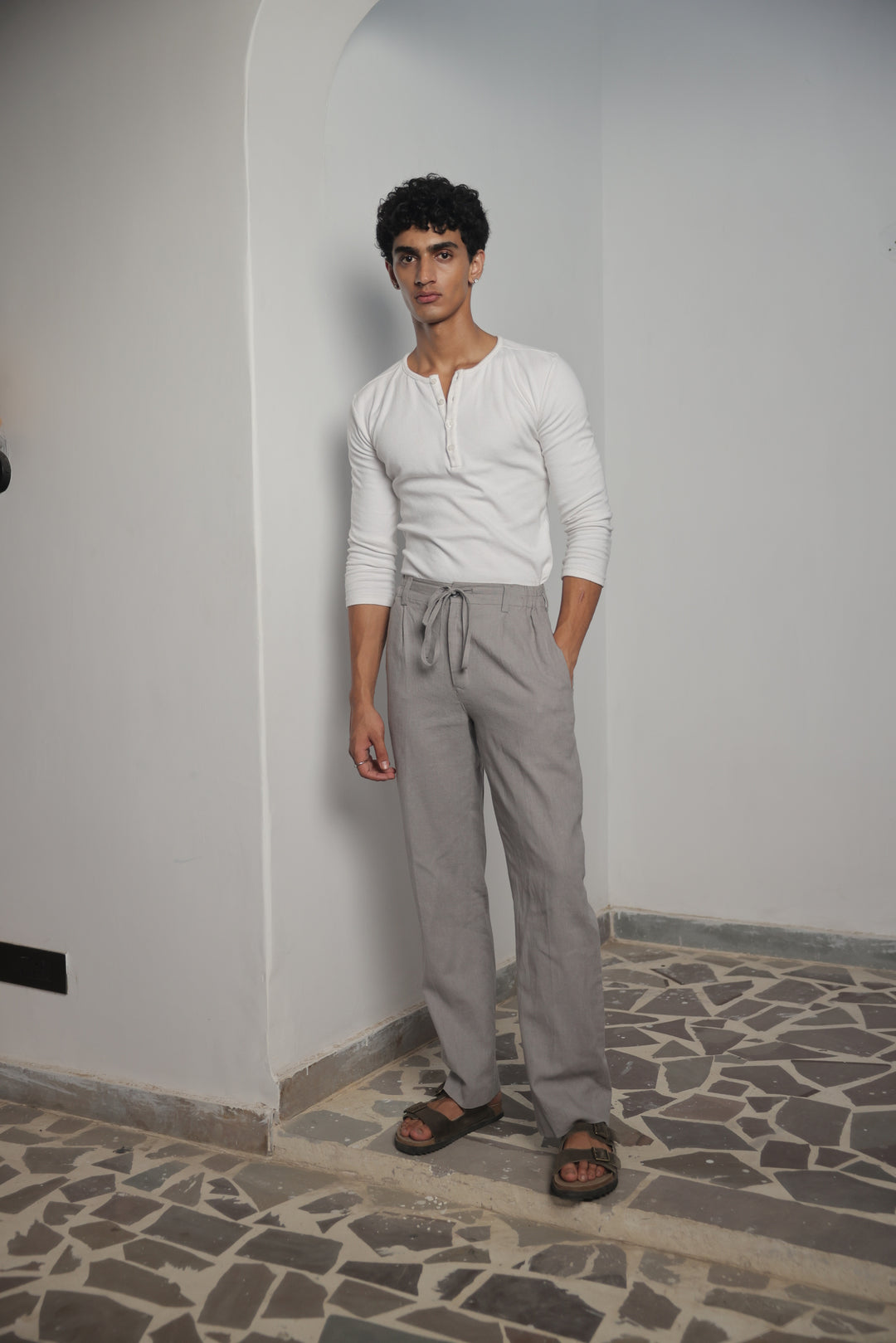 Stone Drift Linen Blend Trousers