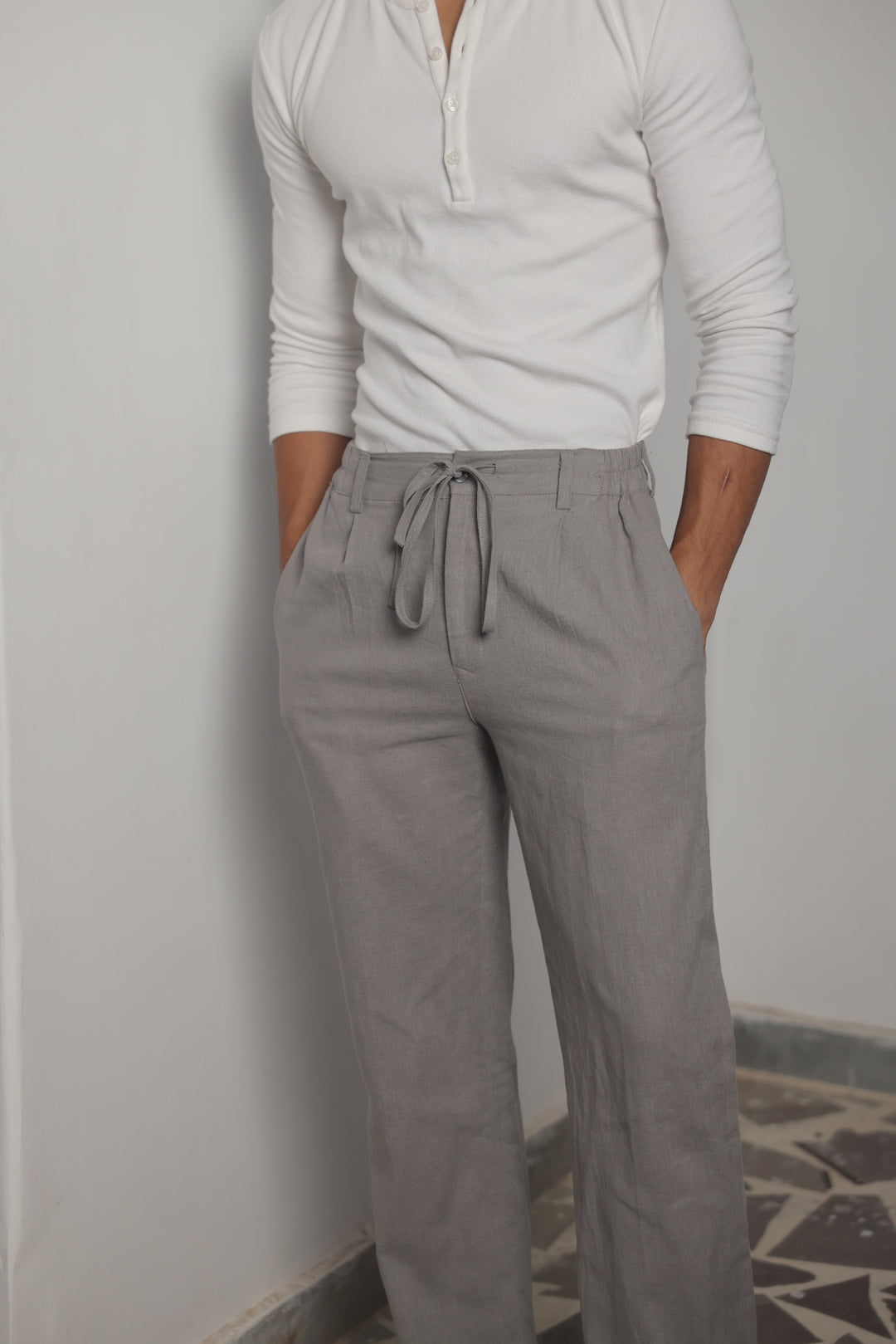 Stone Drift Linen Blend Trousers